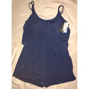 NWT Maxine Of Hollywood Jersey Swim Romper One Piece/Cover Up Size 18 Indigo